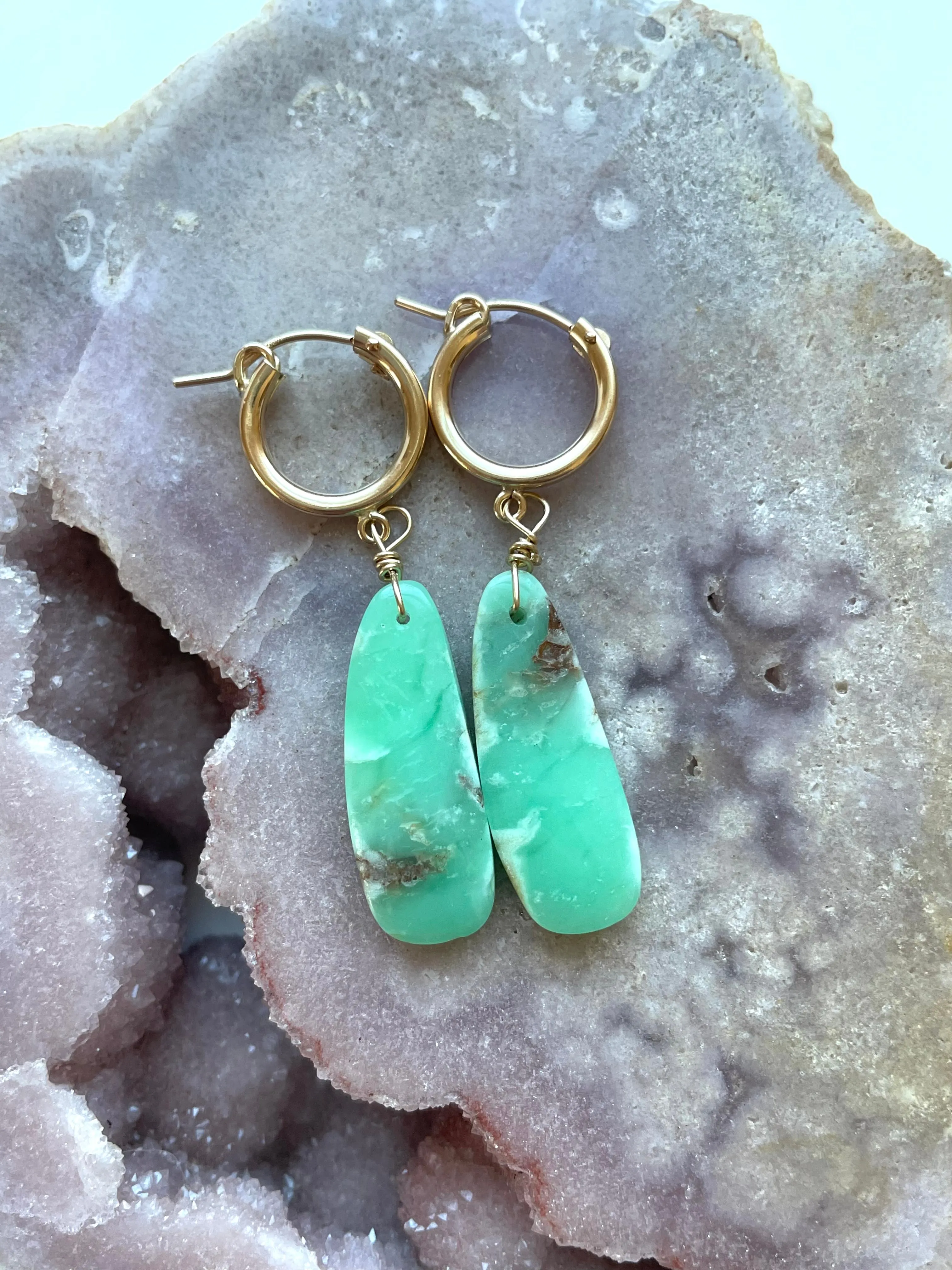 Chrysoprase Statement Hoop Earrings Gold Fill