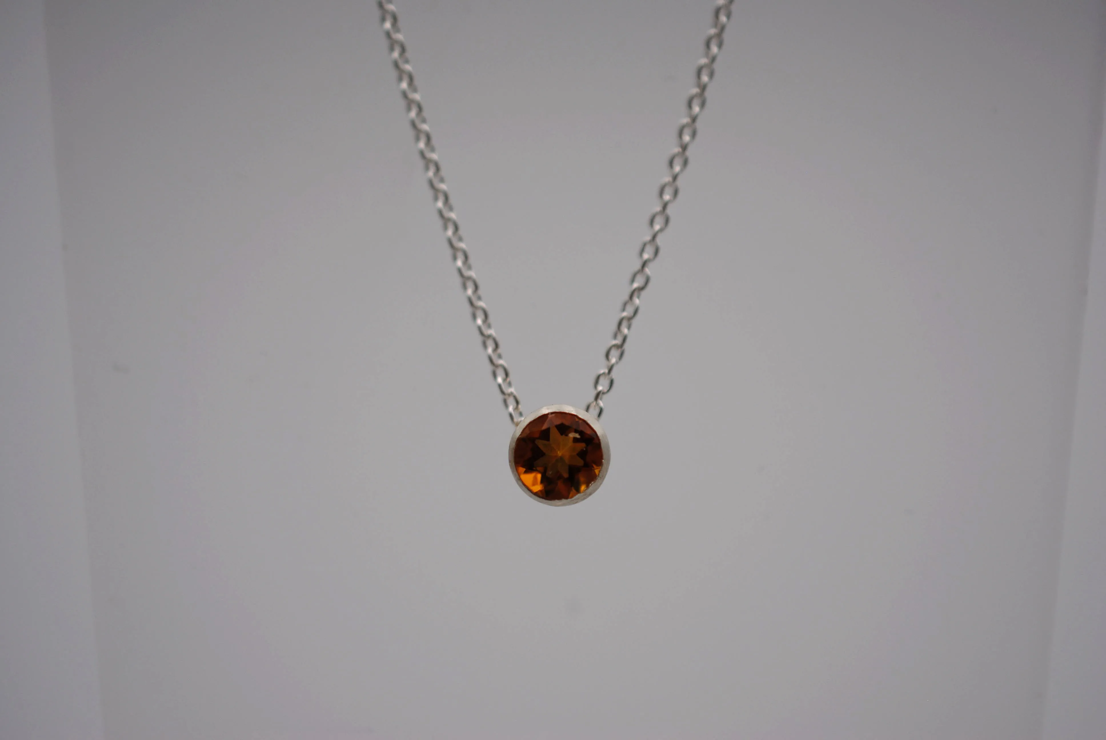 Citrine in Bezel Setting Pendant Finished in Rhodium