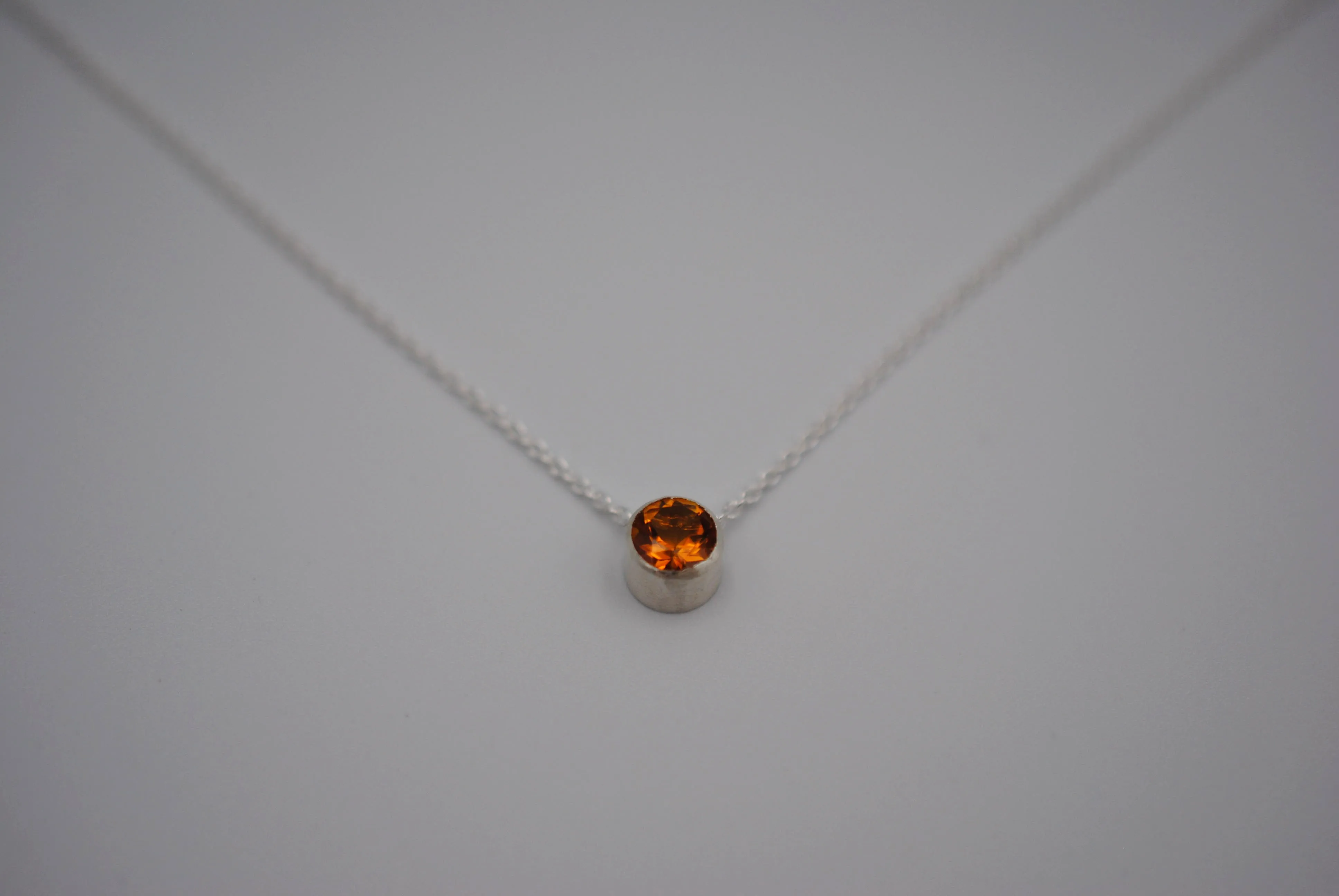 Citrine in Bezel Setting Pendant Finished in Rhodium
