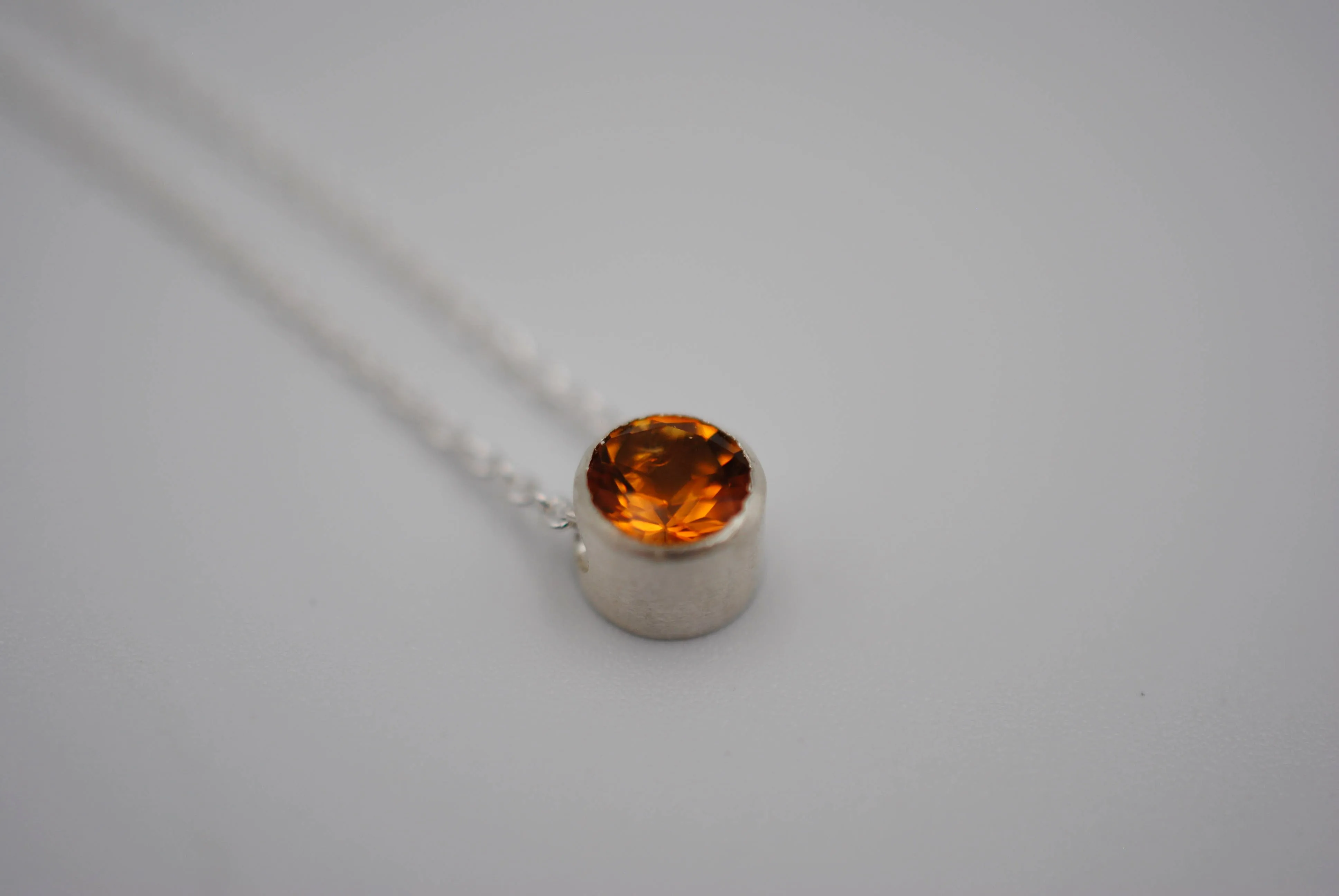 Citrine in Bezel Setting Pendant Finished in Rhodium