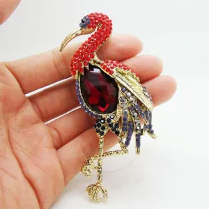 Classic Red Flamingos Bird Gothic Style Brooch Pendant Rhinestone Crystal
