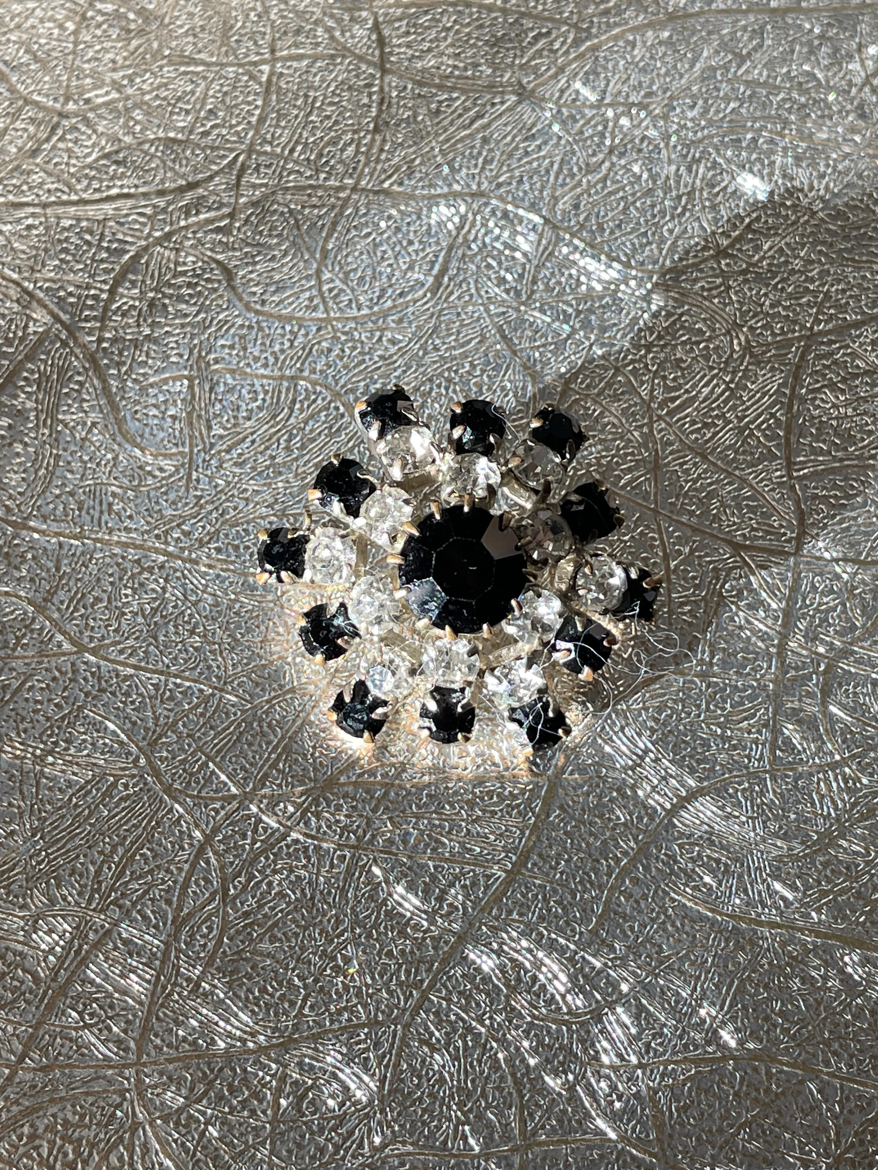 Classic Vintage Black and Clear Rhinestone Brooch