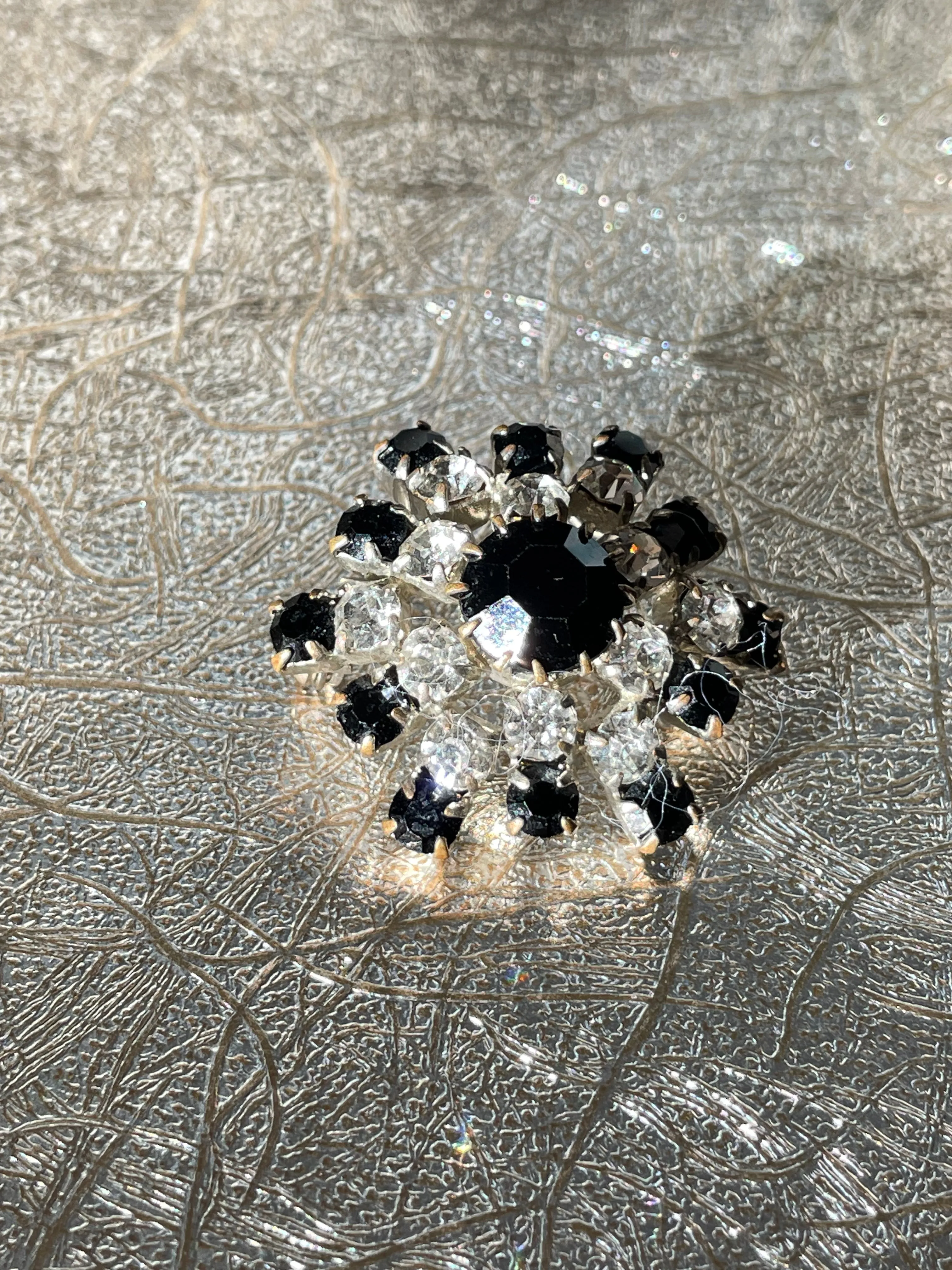 Classic Vintage Black and Clear Rhinestone Brooch