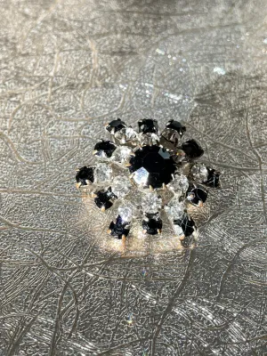 Classic Vintage Black and Clear Rhinestone Brooch