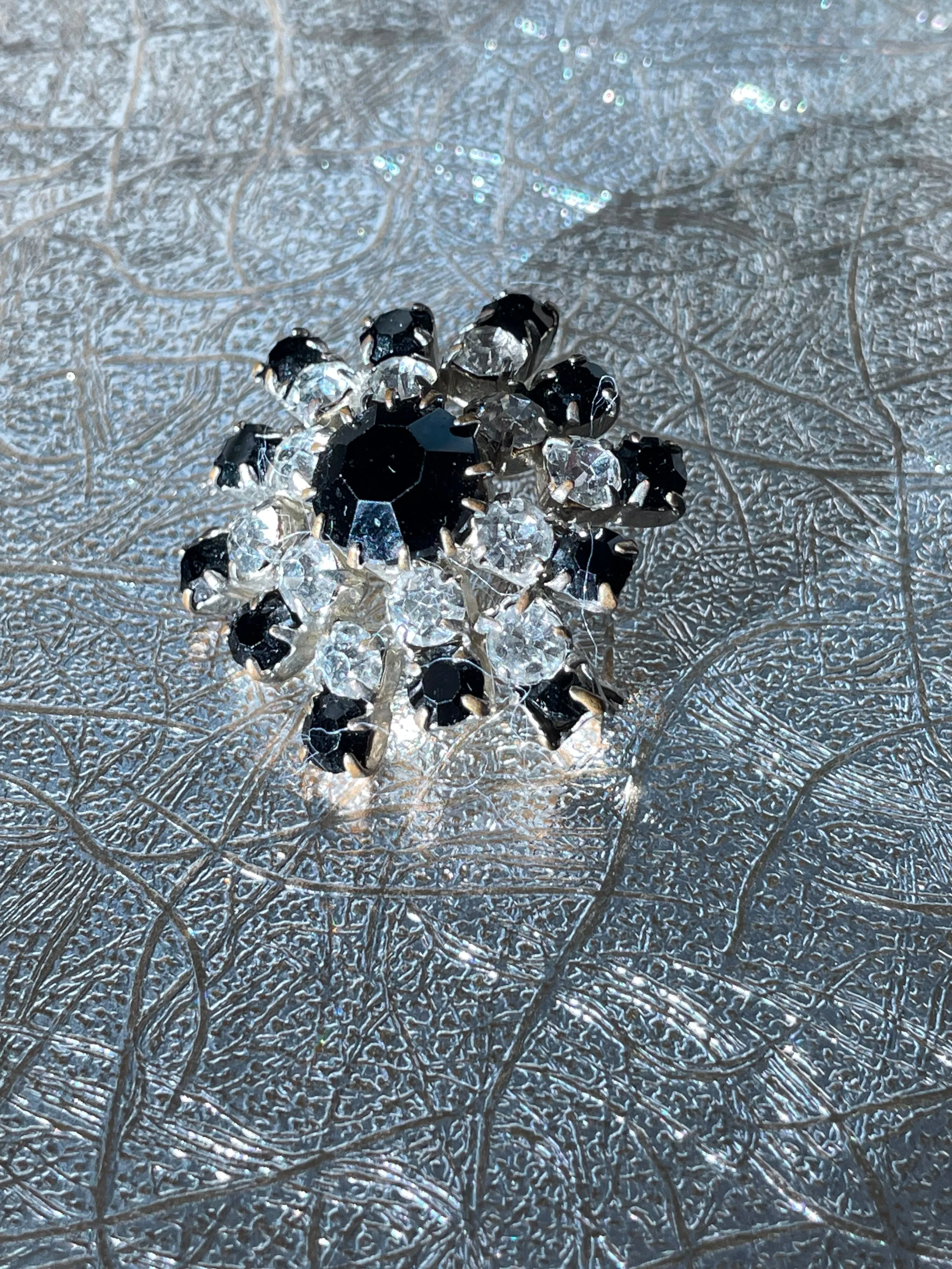 Classic Vintage Black and Clear Rhinestone Brooch