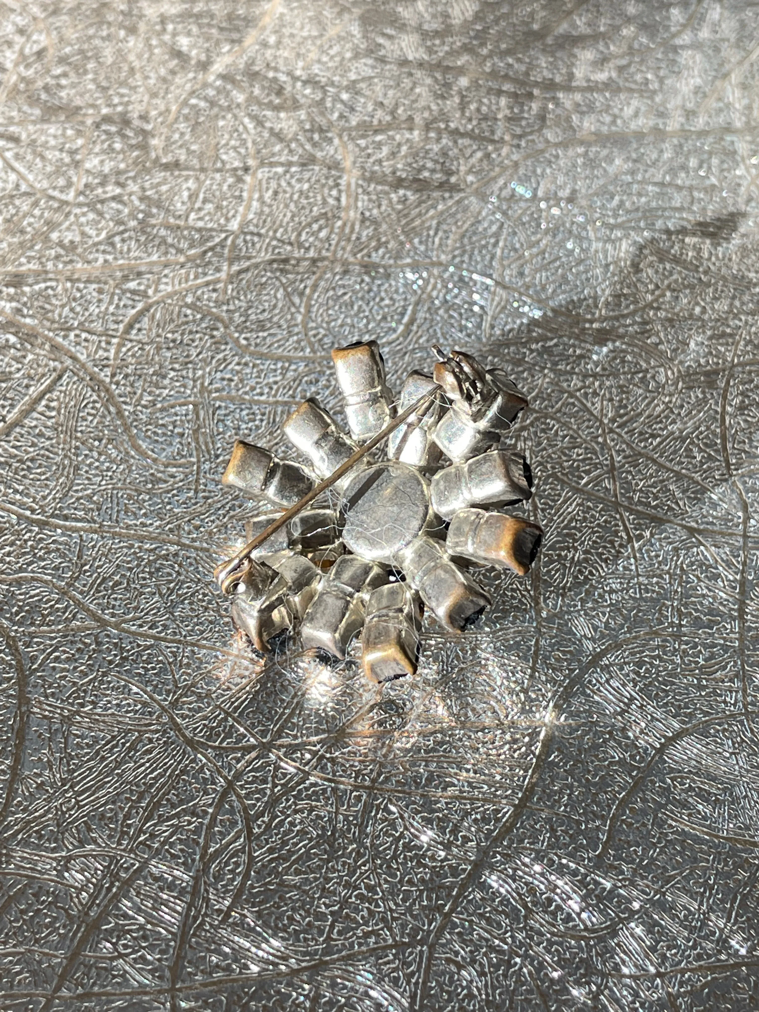Classic Vintage Black and Clear Rhinestone Brooch