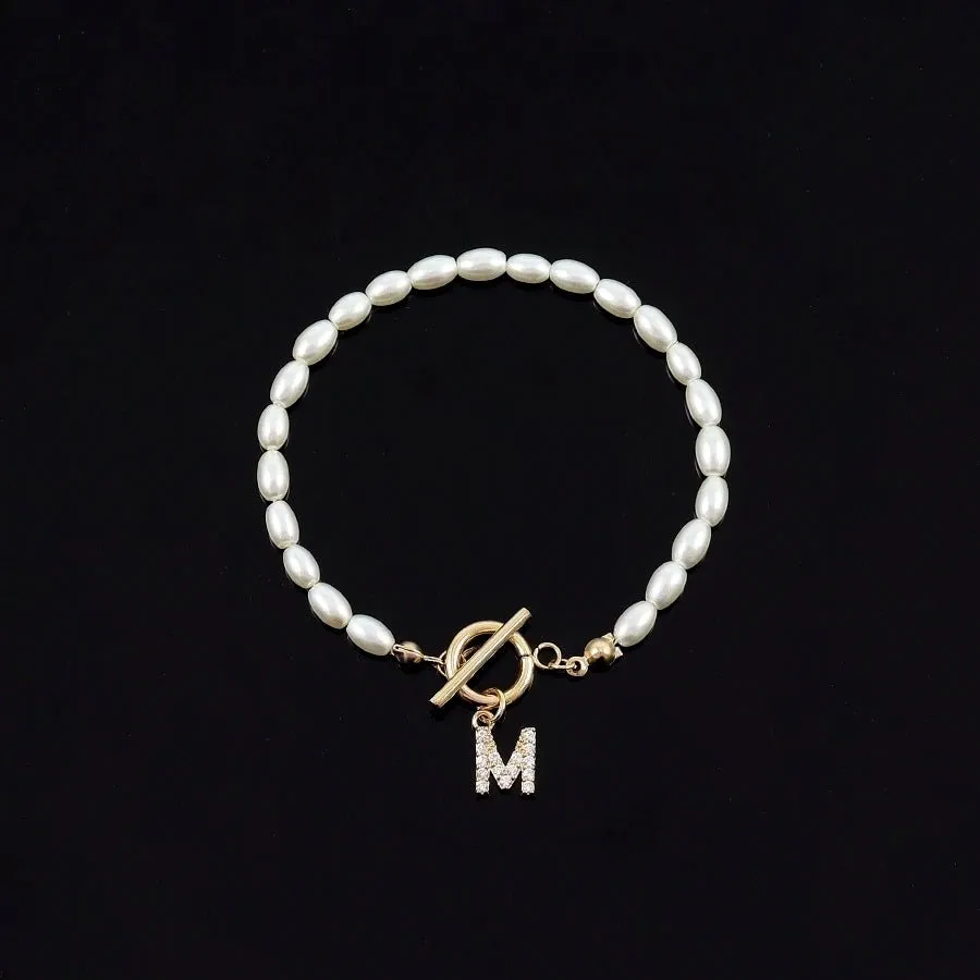 Classy Pearl Clasp Letter Initial Bracelets
