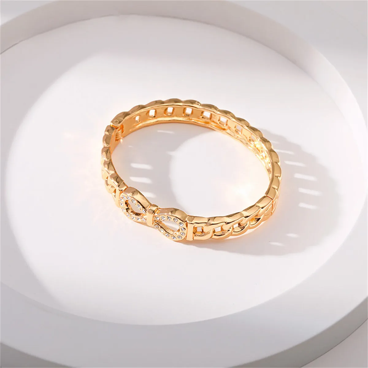 Clear Cubic Zirconia & 18K Gold-Plated Infinity Sign Charm Bangle