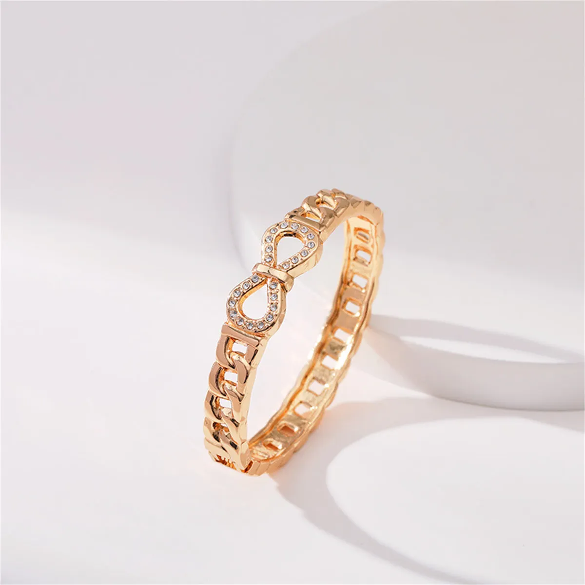 Clear Cubic Zirconia & 18K Gold-Plated Infinity Sign Charm Bangle