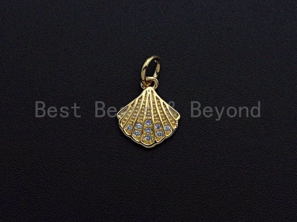 Clear CZ Micro Pave Scallop Shape Pendant Charm, Cubic Zirconia Sea Shell Charm, 10x12mm,sku#Z860