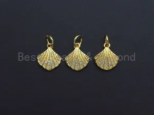 Clear CZ Micro Pave Scallop Shape Pendant Charm, Cubic Zirconia Sea Shell Charm, 10x12mm,sku#Z860