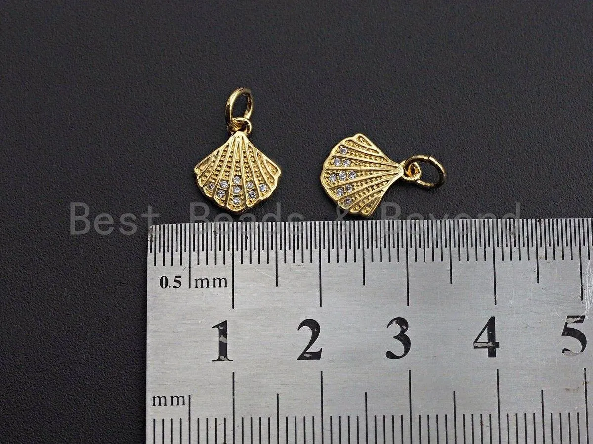 Clear CZ Micro Pave Scallop Shape Pendant Charm, Cubic Zirconia Sea Shell Charm, 10x12mm,sku#Z860
