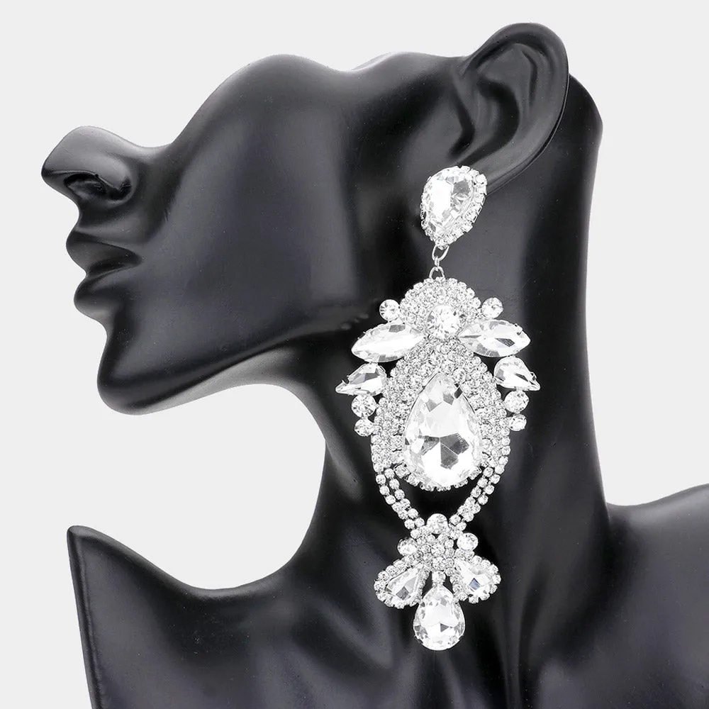 Clear Oversized Multi Stoned Crystal Chandelier Pageant Earrings | Statement Earrings | 555388
