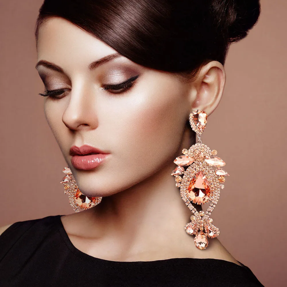 Clear Oversized Multi Stoned Crystal Chandelier Pageant Earrings | Statement Earrings | 555388