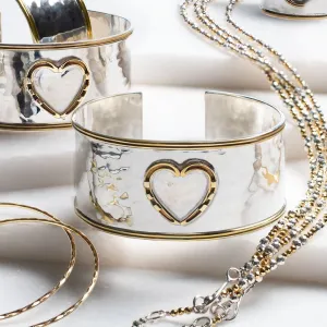 Cody - Hammered Sterling Silver on Brass Horseshoe Heart Wrist Bracelet