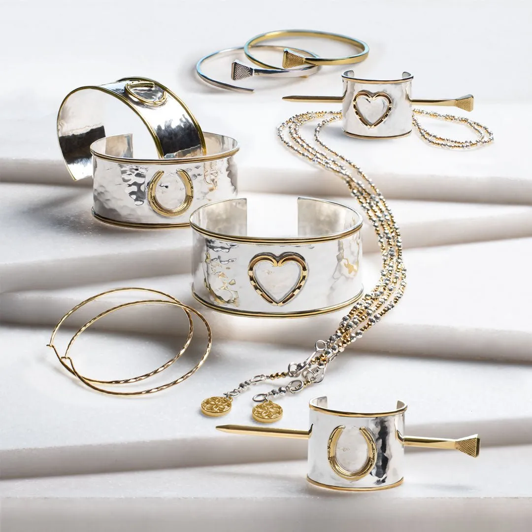 Cody - Hammered Sterling Silver on Brass Horseshoe Heart Wrist Bracelet