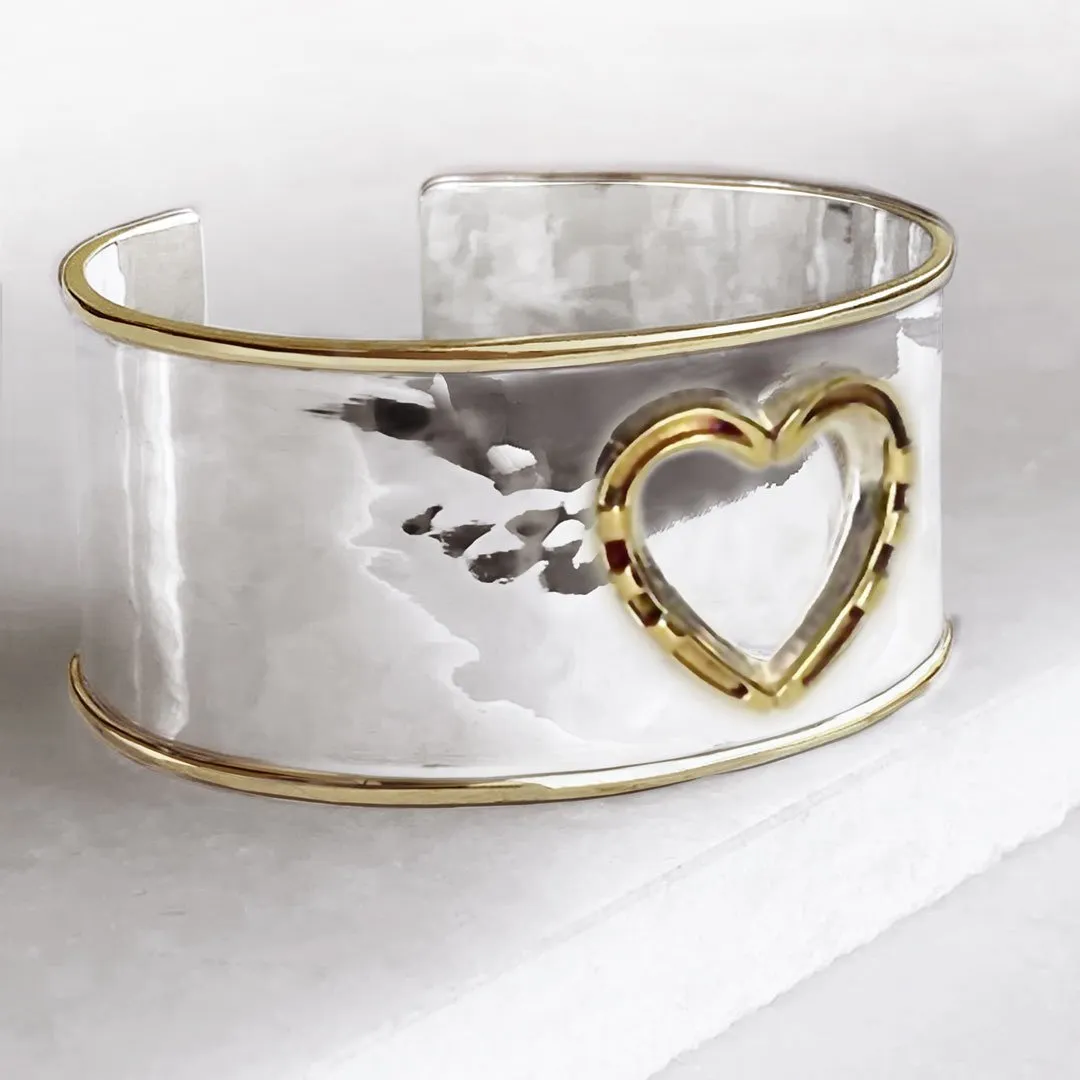 Cody - Hammered Sterling Silver on Brass Horseshoe Heart Wrist Bracelet