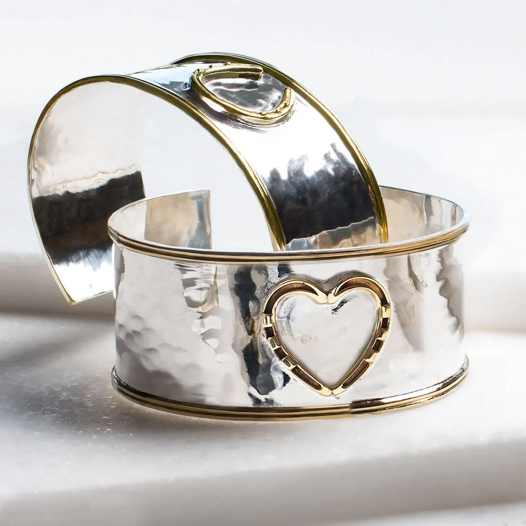 Cody - Hammered Sterling Silver on Brass Horseshoe Heart Wrist Bracelet