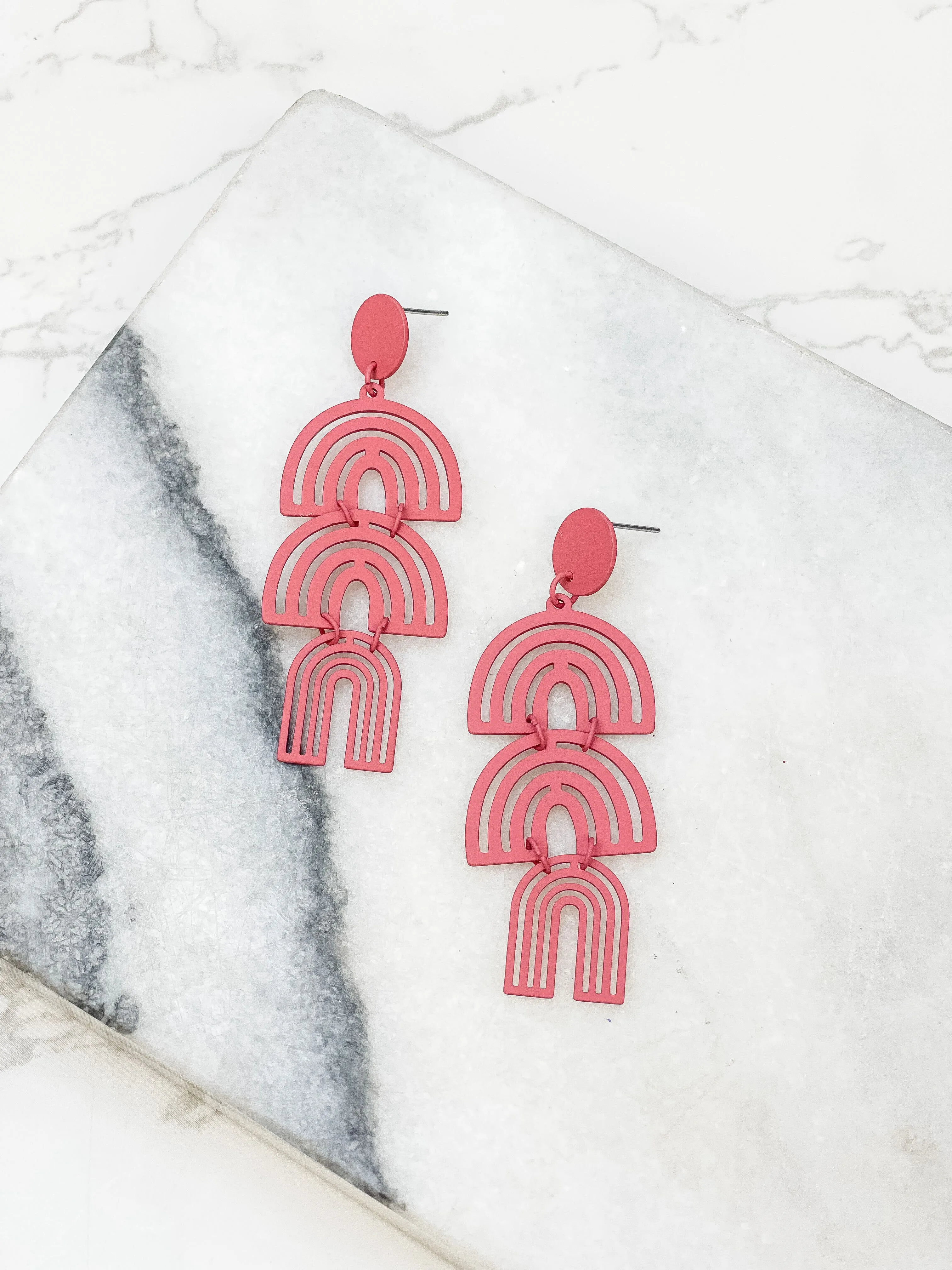 Color Coated Arch Drop Dangle Earrings - Burgundy
