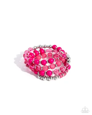 Colorful Charade - Pink - and Silver Bead Paparazzi Coil Bracelet