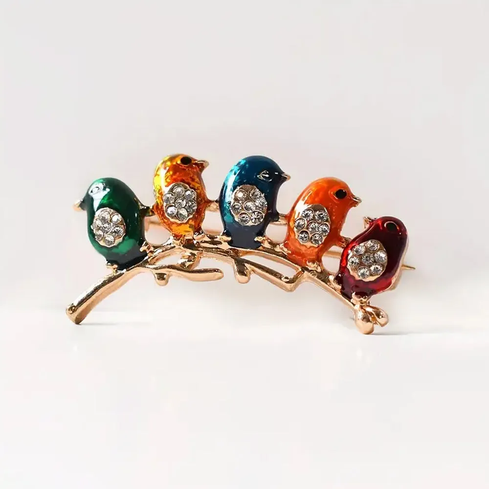Colorful Rhinestone Bird Brooch
