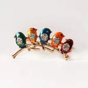 Colorful Rhinestone Bird Brooch