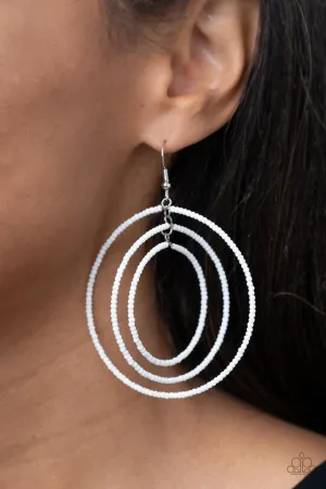 Colorfully Circulating - White - Seed Bead Hoop Layered Paparazzi Fishhook Earrings