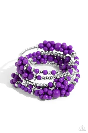 Compelling Clouds - Purple - and Silver Bead Paparazzi Coil Bracelet