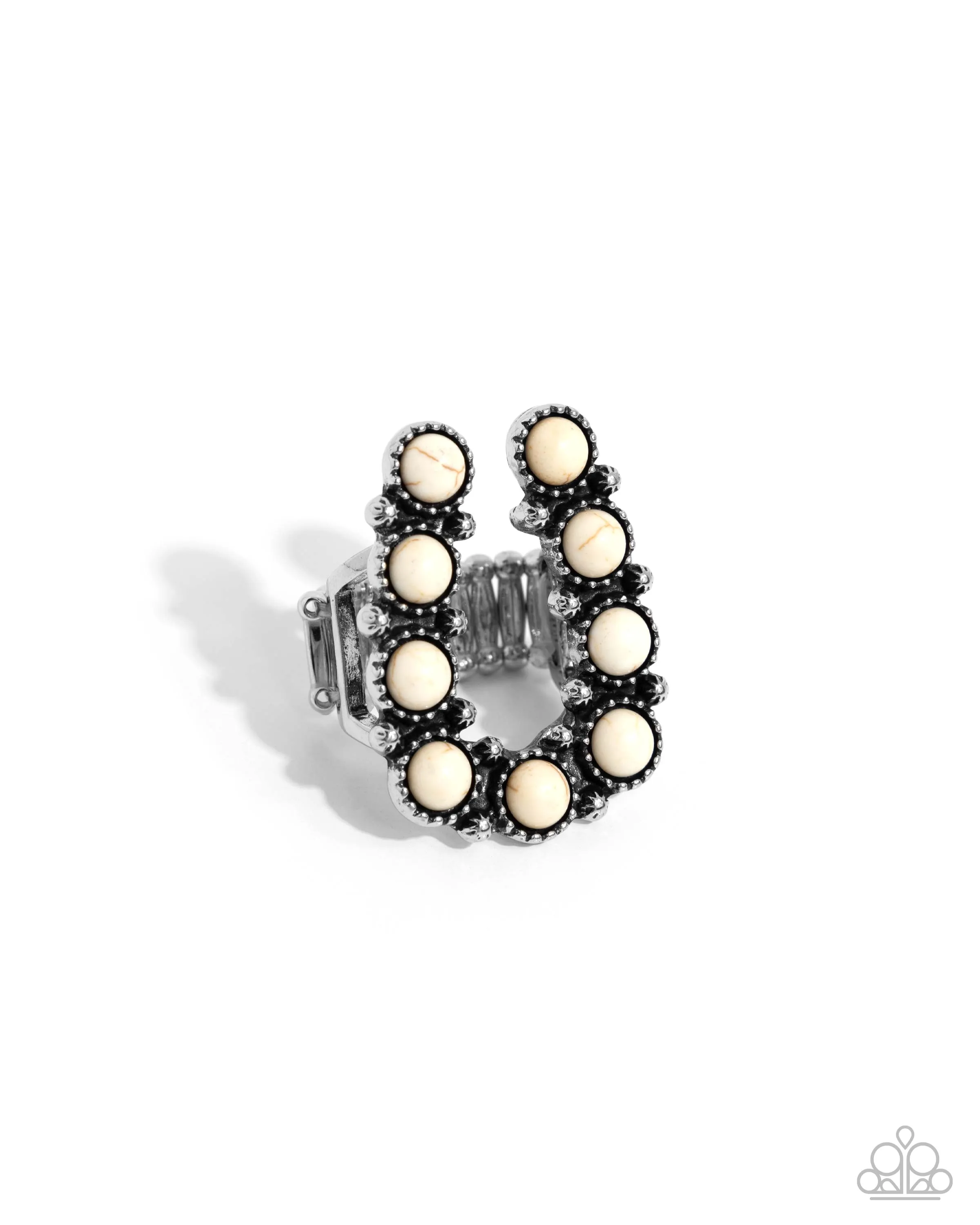 Complete Look - Wild West Wonder Earrings & Wild West Whisper Ring - White Stone Horseshoe Set