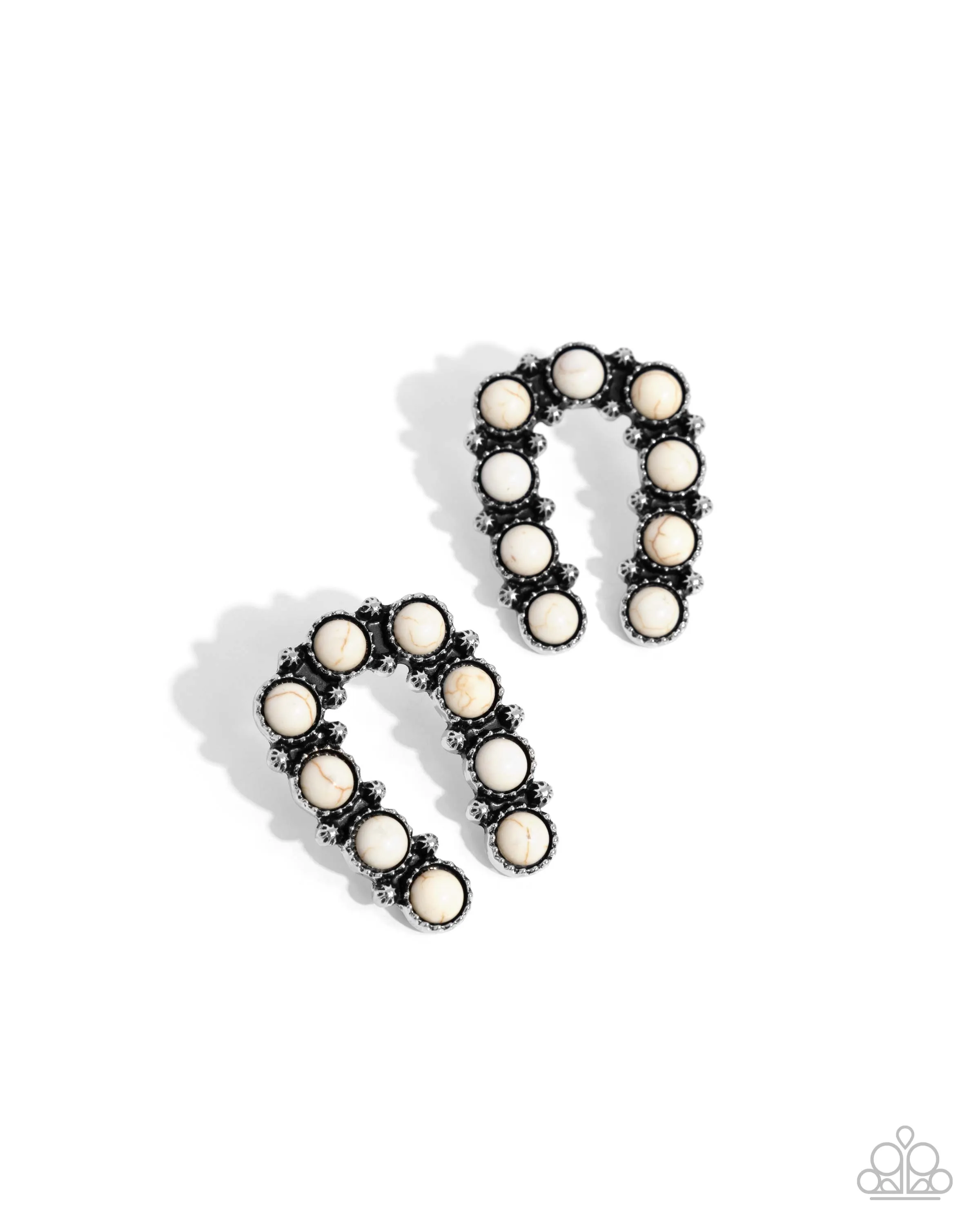Complete Look - Wild West Wonder Earrings & Wild West Whisper Ring - White Stone Horseshoe Set