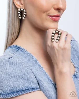 Complete Look - Wild West Wonder Earrings & Wild West Whisper Ring - White Stone Horseshoe Set