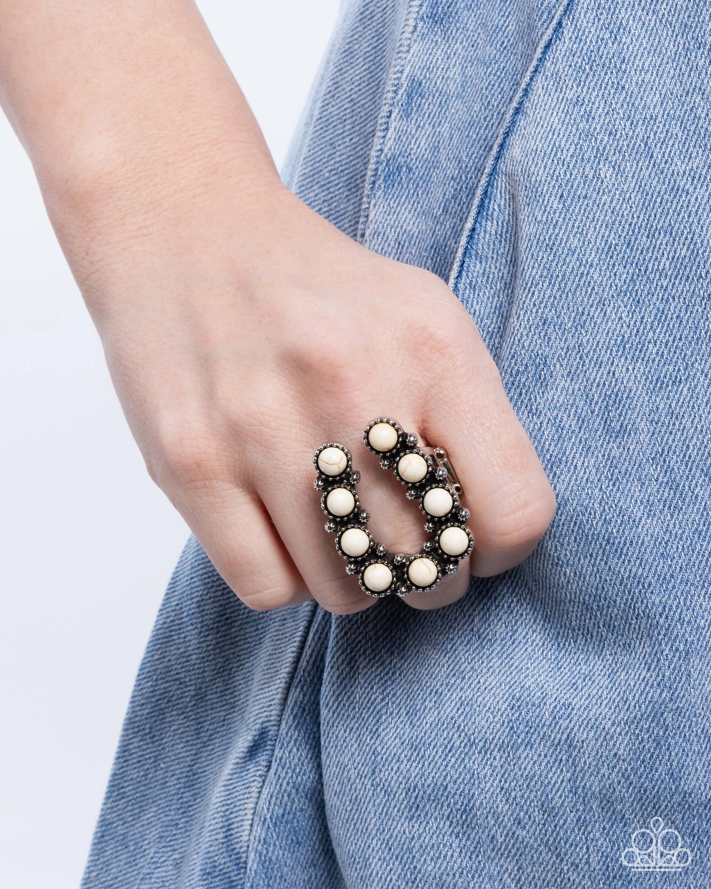 Complete Look - Wild West Wonder Earrings & Wild West Whisper Ring - White Stone Horseshoe Set