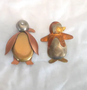 Copper Penguin Brooches