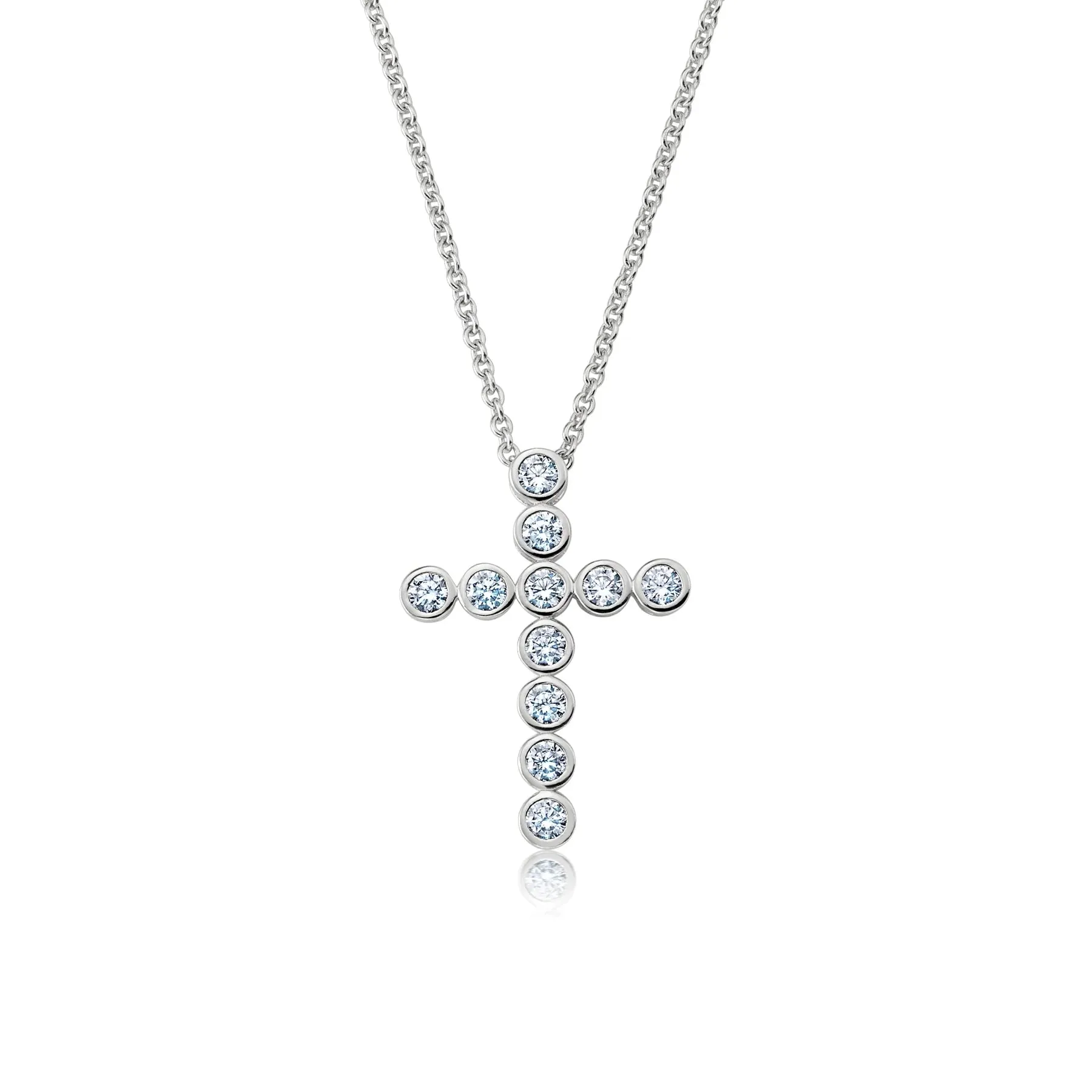 Crislu Brilliant Round Bezel Set Cross Necklace Finished in Pure Platinum