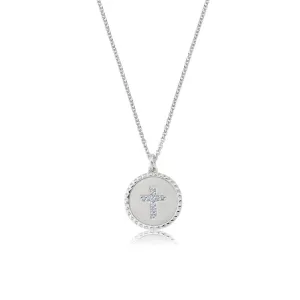 Crislu Brilliant Round Enamel Backed Cross Medallion Necklace Finished in Pure Platinum