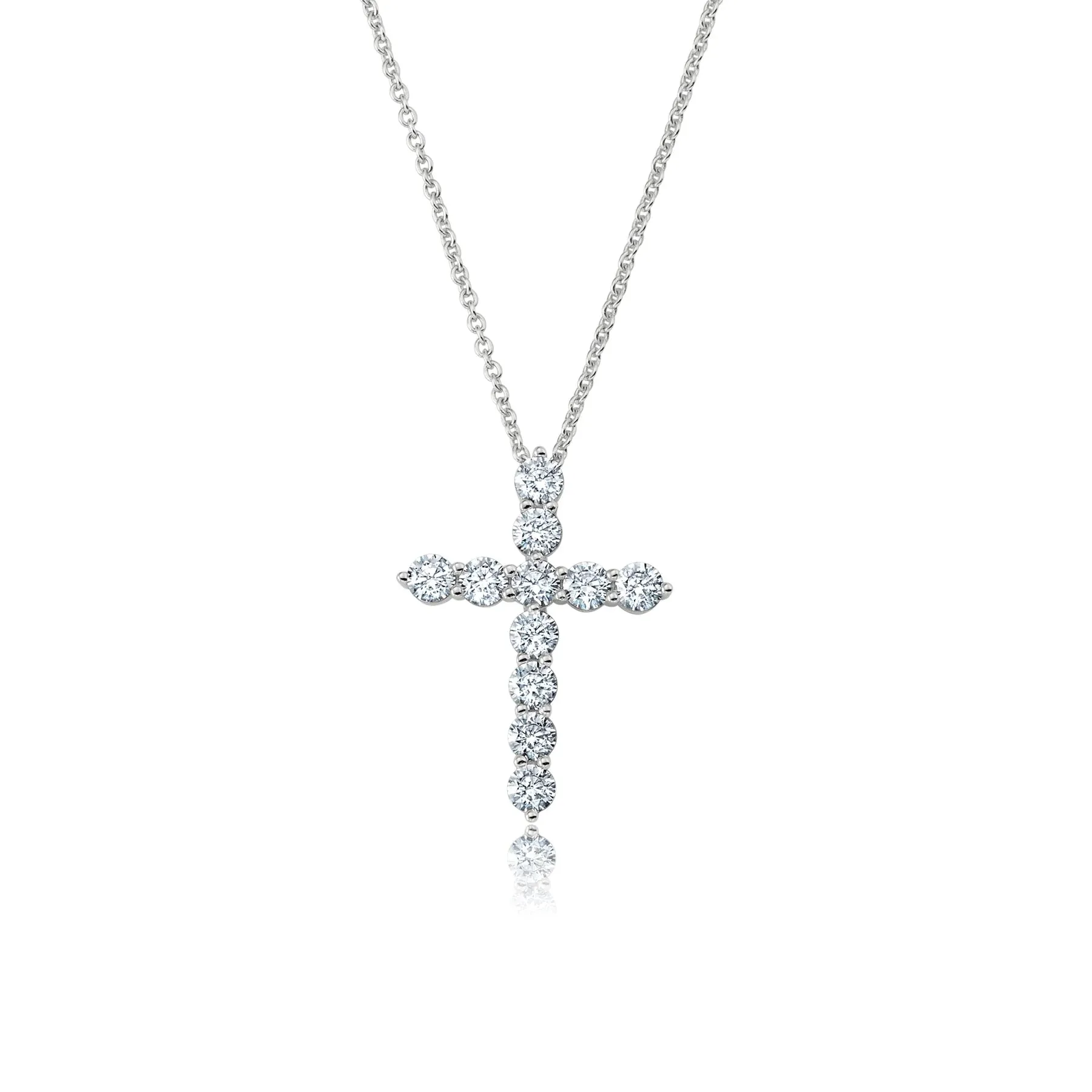 Crislu Brilliant Round Prong Set Cross Necklace Finished in Pure Platinum