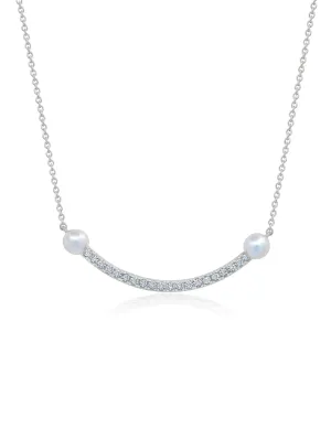 Crislu Pave Bar With Pearls 16'' Extending Necklace Finished in Pure Platinum