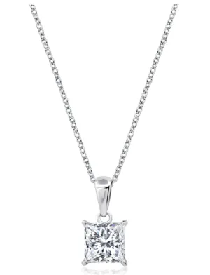 Crislu Princess Cut Solitaire Bezel Set Pendant Small  - Pure Platinum