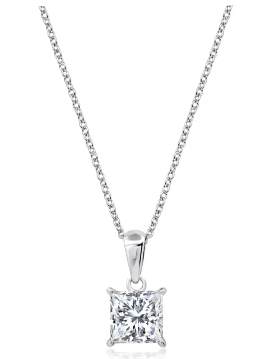 Crislu Princess Cut Solitaire Bezel Set Pendant Small  - Pure Platinum