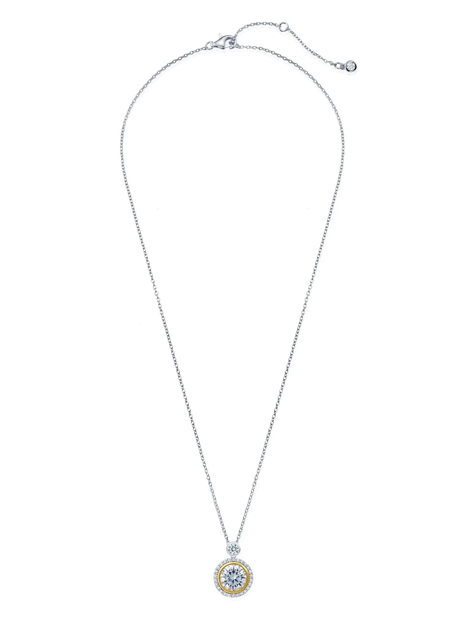 Crislu Ray-diance Two-Tone Halo Necklace Finished in Platinum & 18kt Yellow Gold