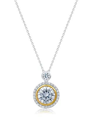 Crislu Ray-diance Two-Tone Halo Necklace Finished in Platinum & 18kt Yellow Gold