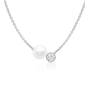 Crislu Single Pearl 16'' 1'' 1'' Extending Necklace Finished in Pure Platinum