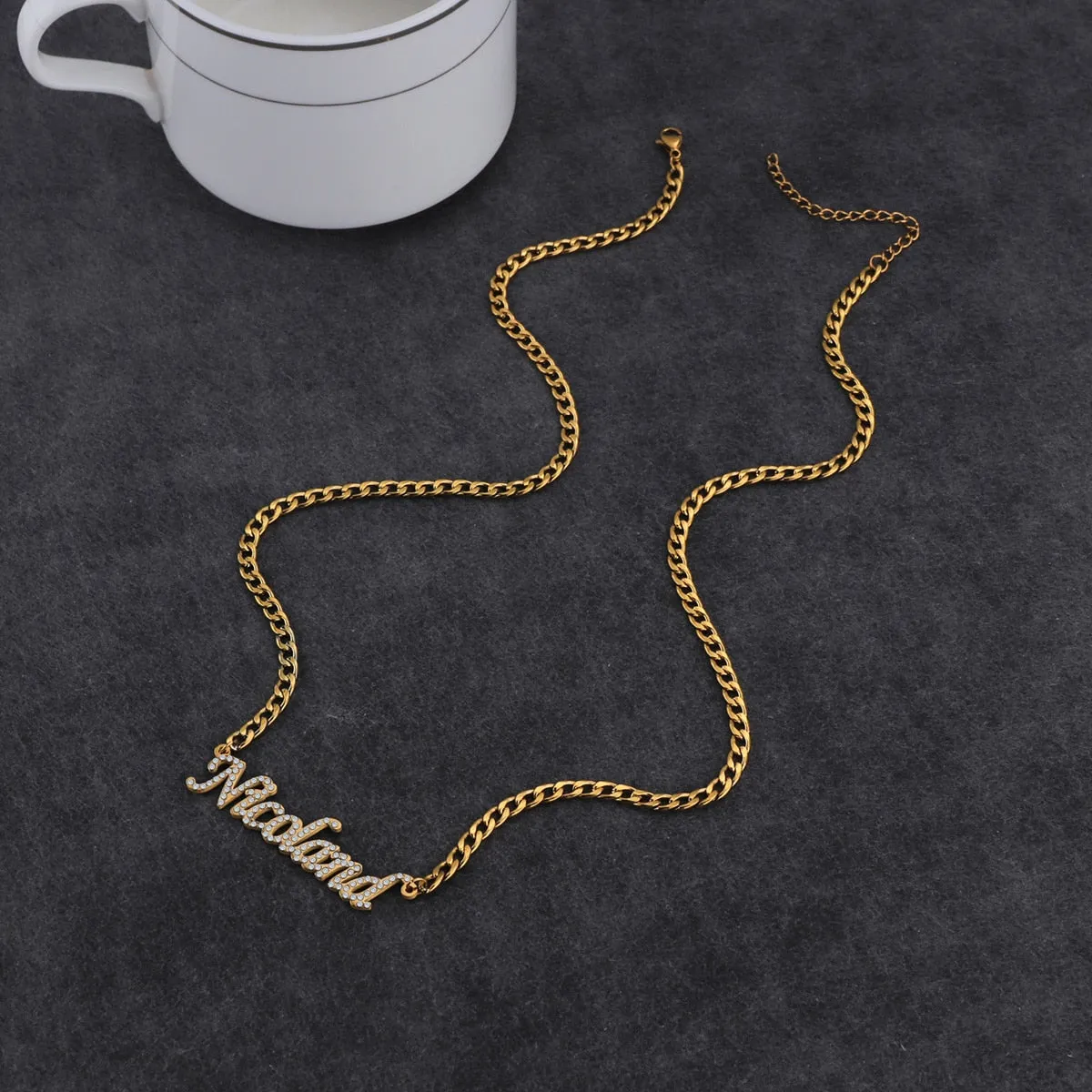 Custom Personalized Name Gold Plated Necklace With Crystal Pendant