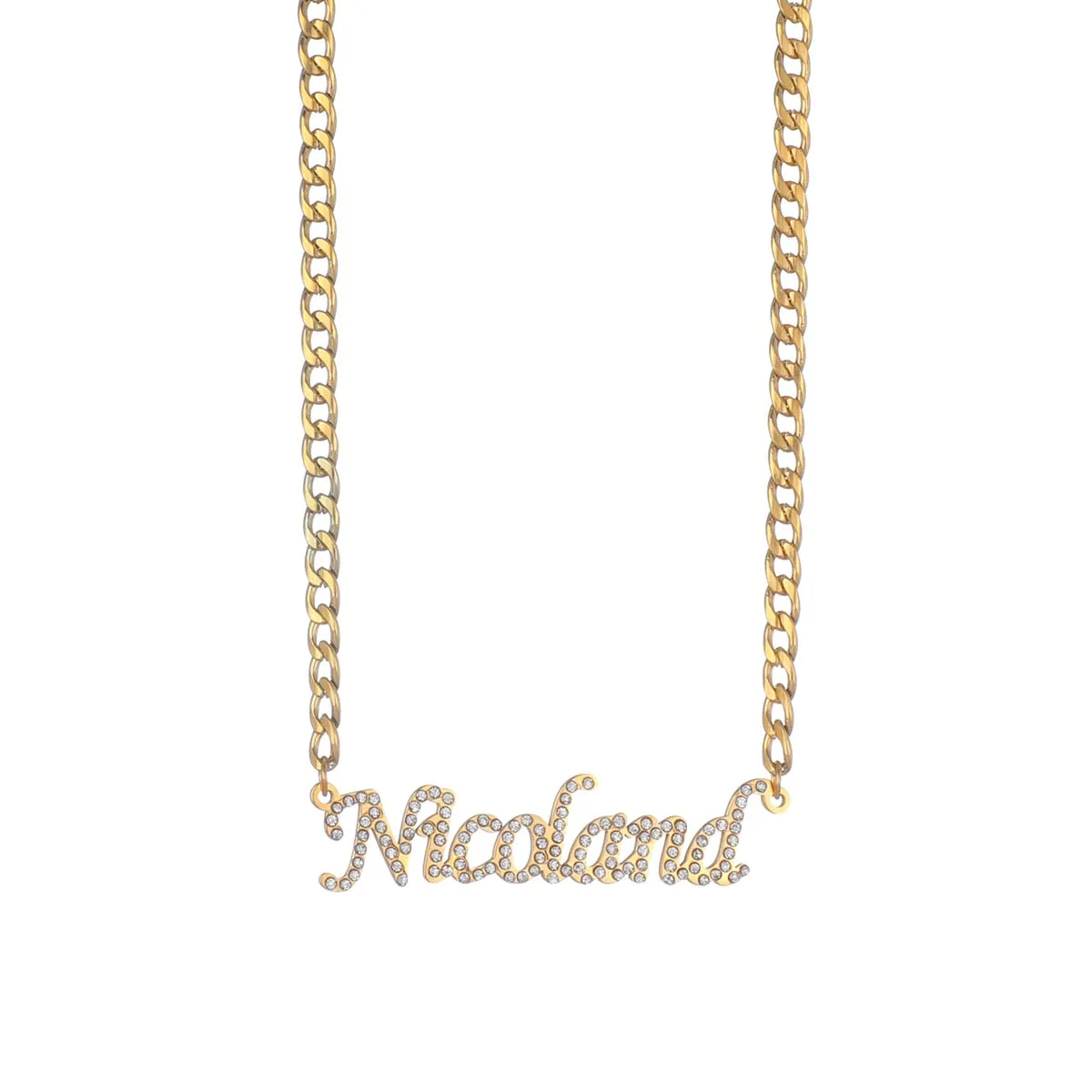 Custom Personalized Name Gold Plated Necklace With Crystal Pendant