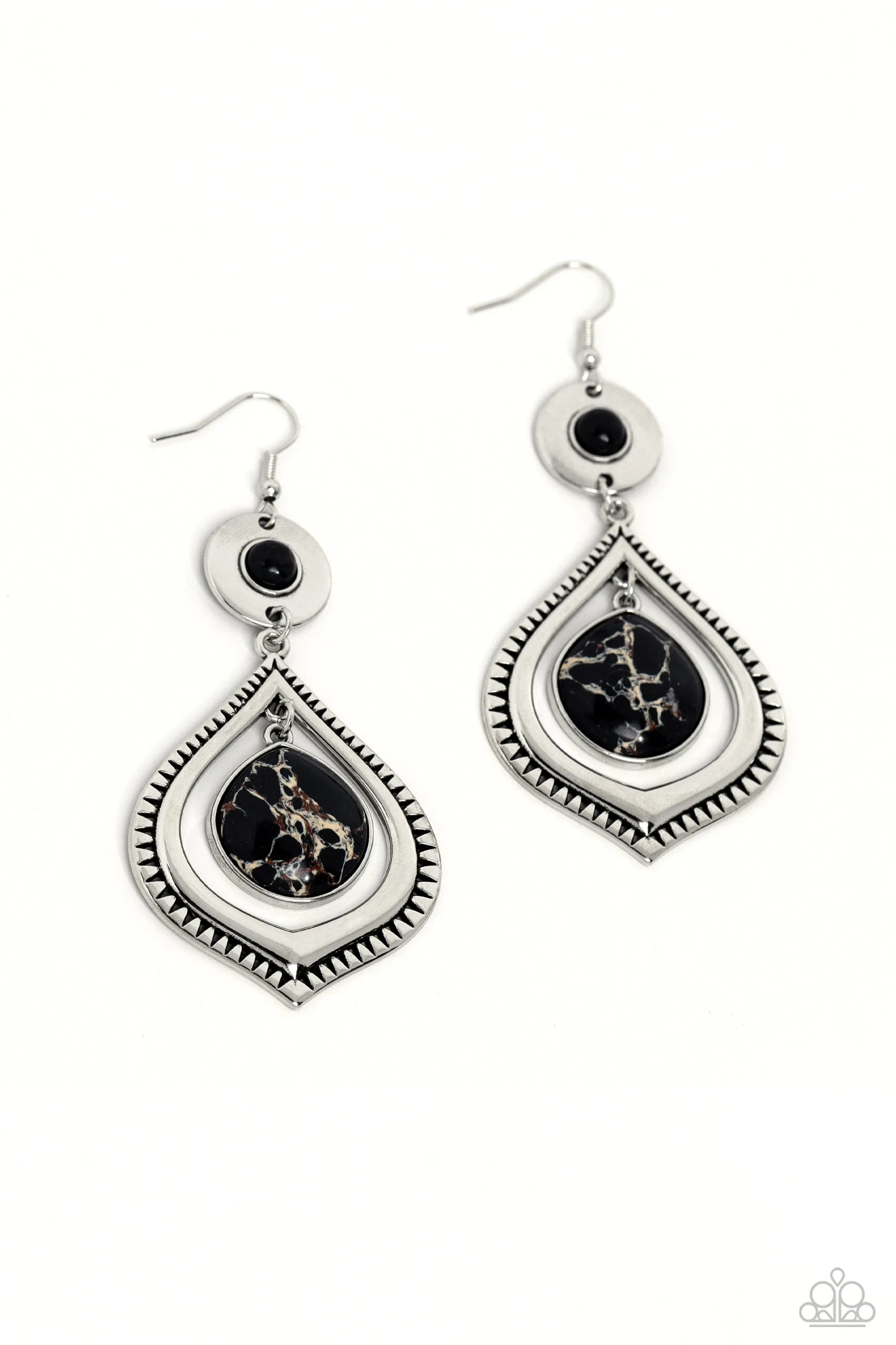 Cuz I CLAN - Black - Marbled Stone Paparazzi Fishhook Earrings