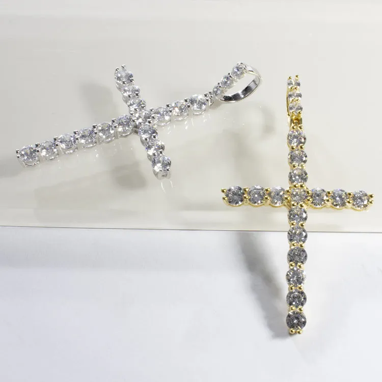 CZ Cross Charm Pendant - Gold or Silver (Large)