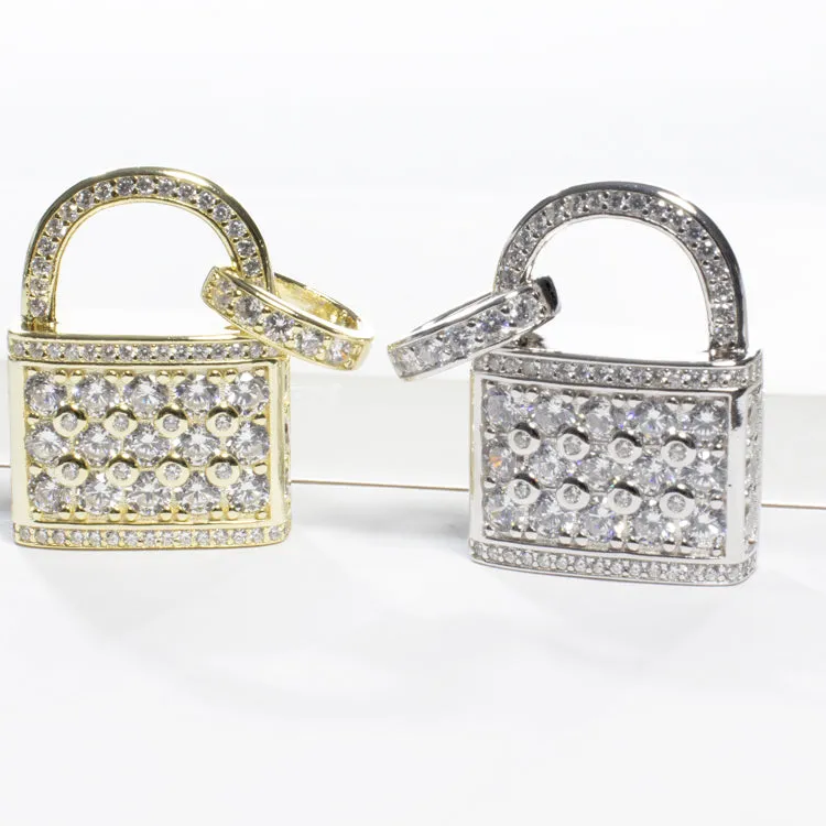 CZ Lock Charm Pendant - Gold or Silver