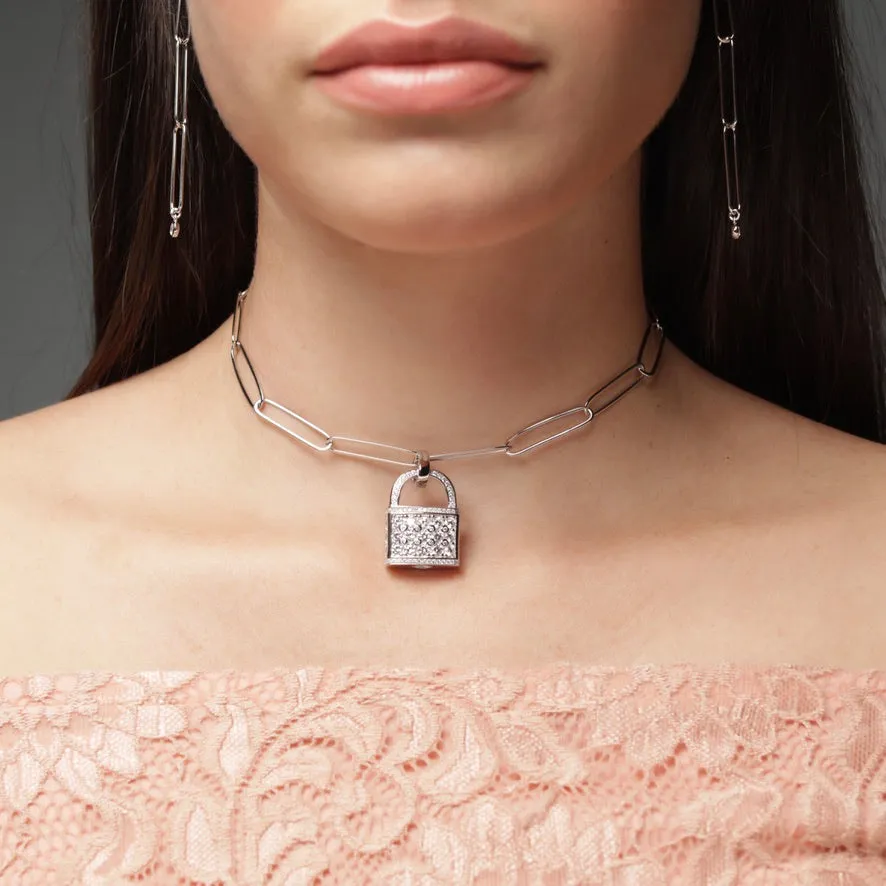 CZ Lock Charm Pendant - Gold or Silver