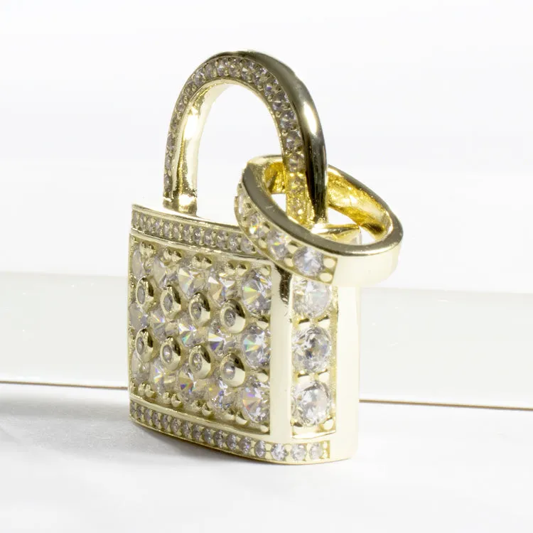 CZ Lock Charm Pendant - Gold or Silver