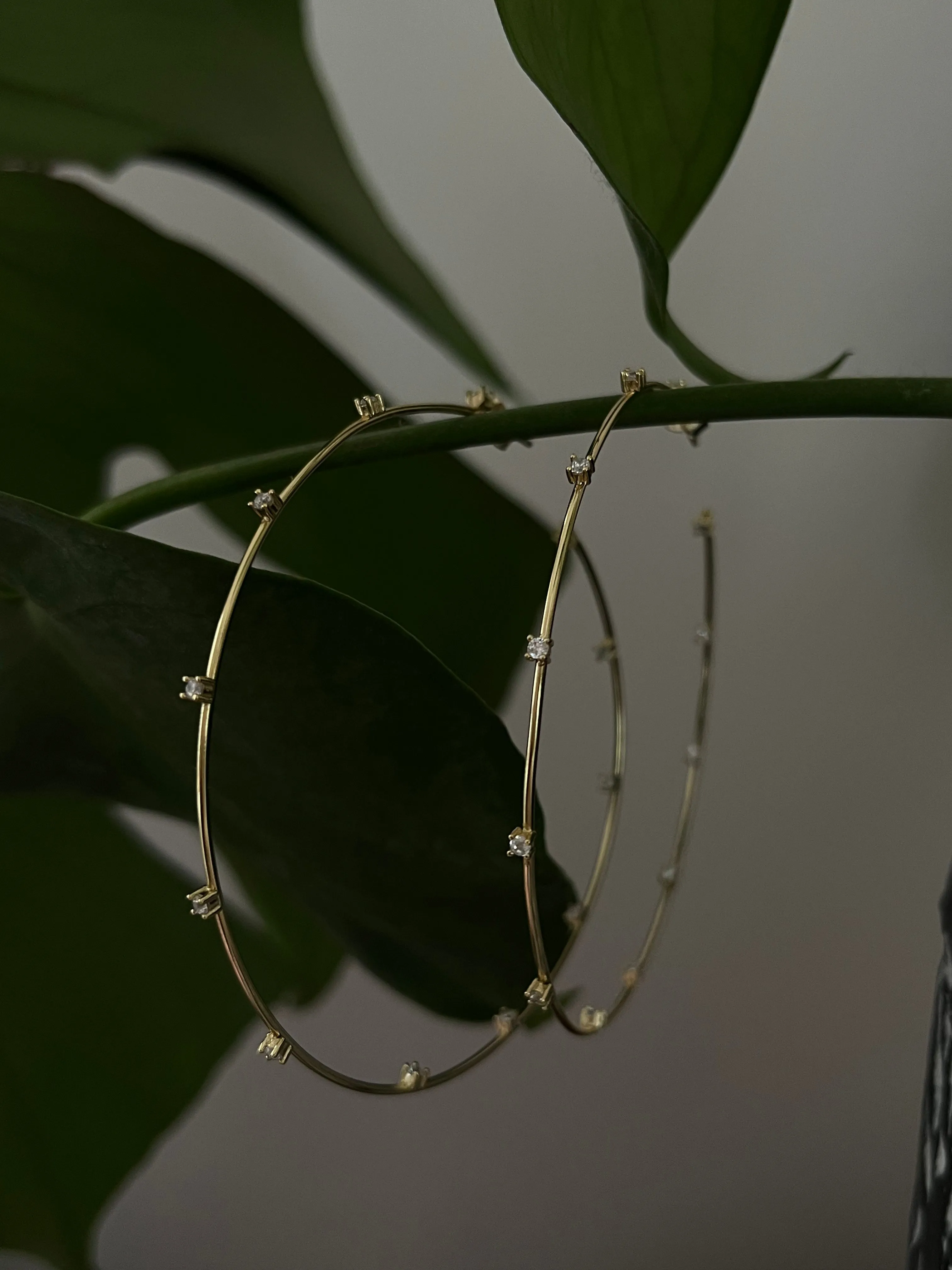 CZ Studded Thin Oversized Hoops